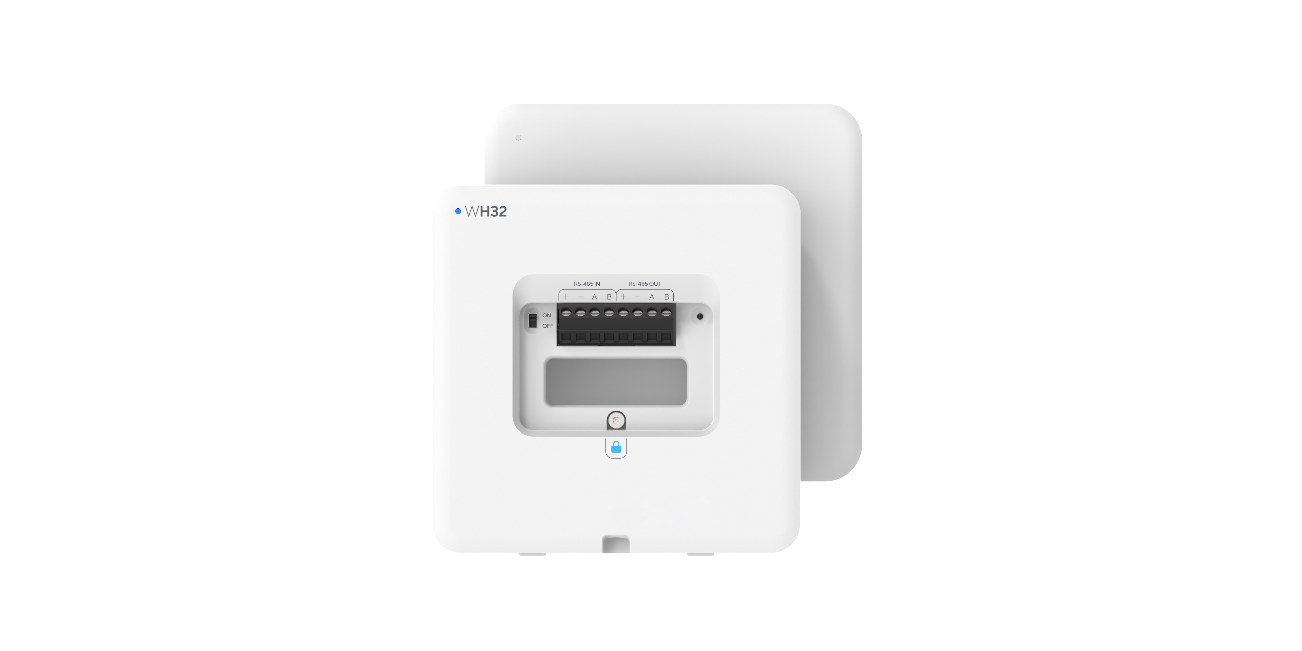 Smoke detector mounted on a commercial ceiling with status indicator