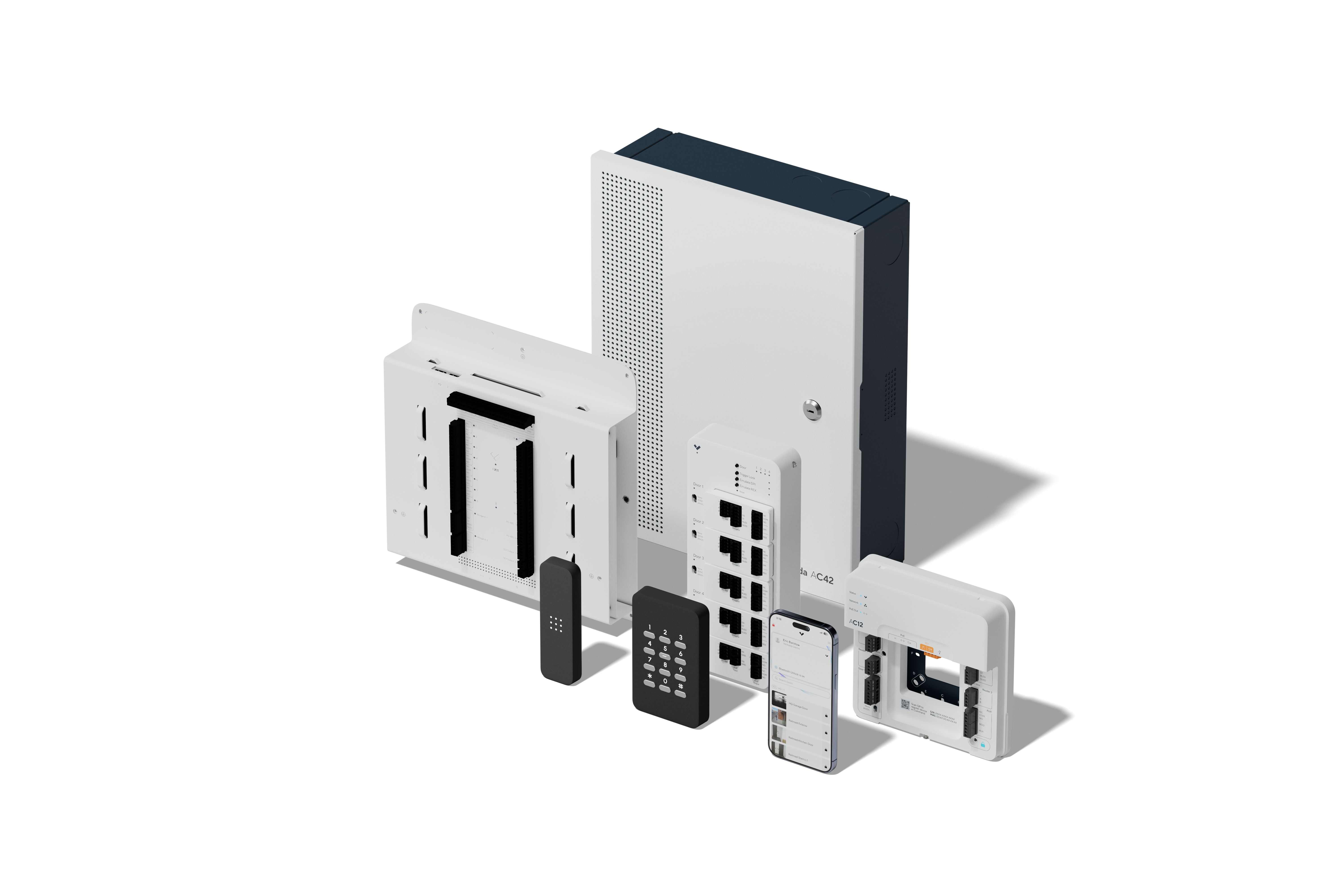 Verkada access control product family arranged together on white background.